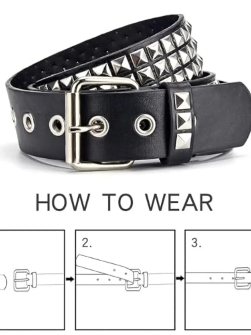 Black Studded Belt Punk Rock Rivet Belt Grommet Pyramid Men Women